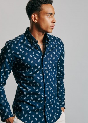 Koszule Ben Sherman Micro Paisley Granatowe | 42YHTWADF