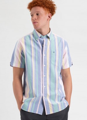 Koszule Ben Sherman Short Sleeve Brighton Oxford Organic Stripe Kolorowe | 54UBSDHGK