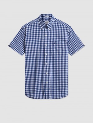 Koszule Ben Sherman Short Sleeve House Poplin Gingham Granatowe Oliwkowe | 36MLGQSNE