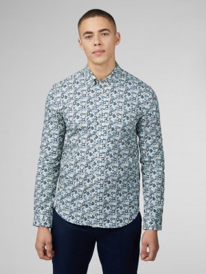 Koszule Ben Sherman Signature Multicolor Floral Niebieskie | 43RUYXPAD