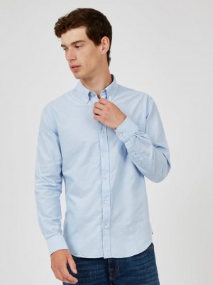 Koszule Ben Sherman Signature Organic Long-Sleeve Oxford Niebieskie | 35ZAOBKUM