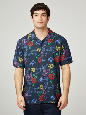 Koszule Ben Sherman Team GB Floral Granatowe | 15MVHXNYR