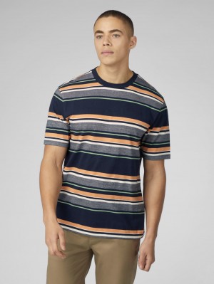 Koszulka Ben Sherman Signature Engineered Stripe Granatowe | 93VRTHQNB