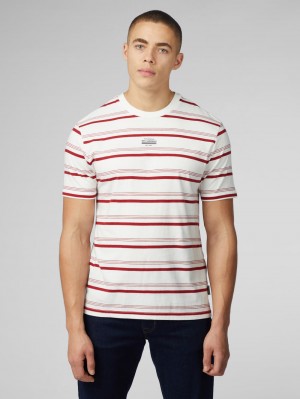 Koszulka Ben Sherman Signature Fine Stripe Białe | 48WYBNTPR