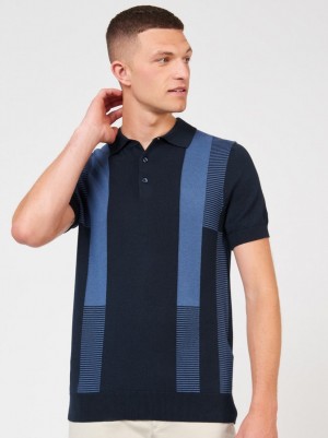 Swetry Polo Ben Sherman Intarsia Stripe Granatowe | 36HUJIMTW