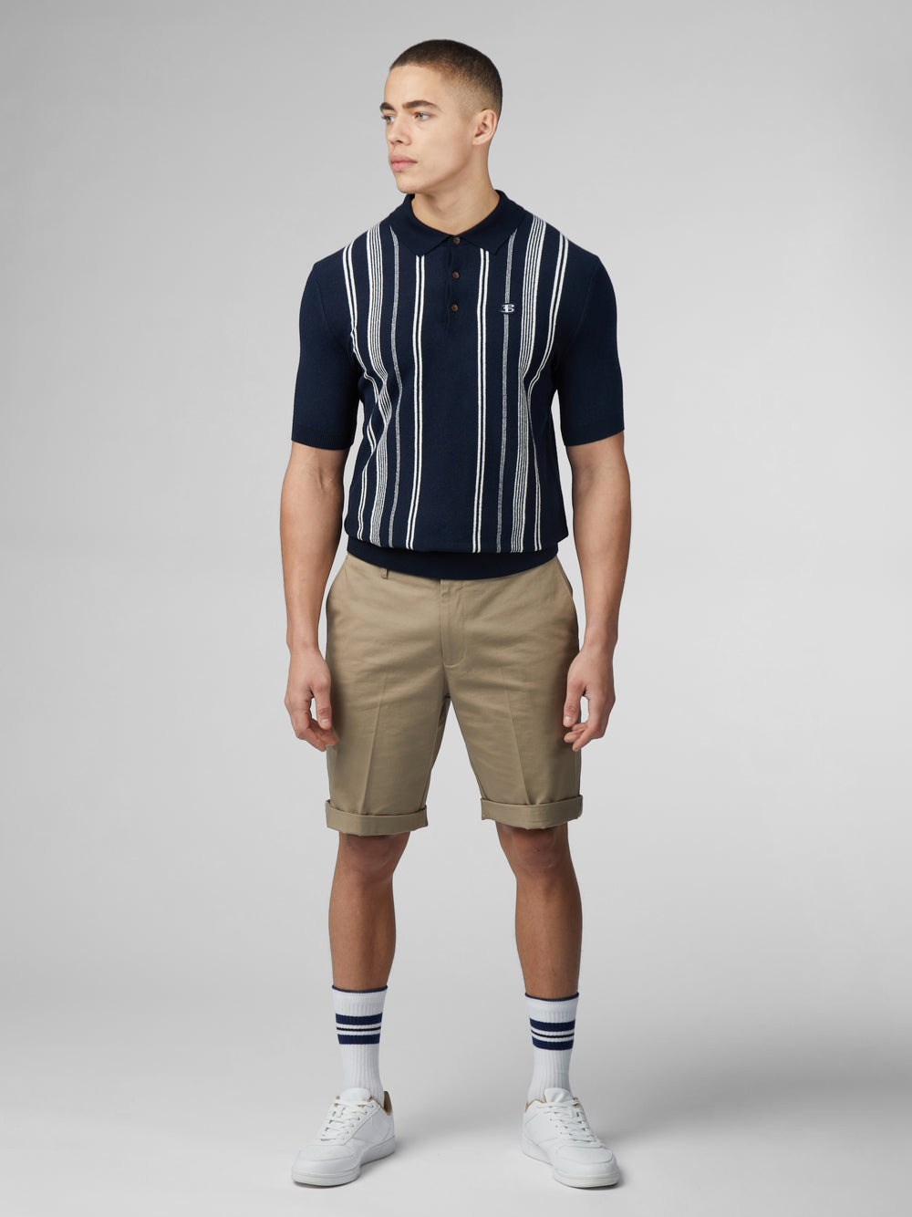 Dzianina Ben Sherman B by Ben Sherman Crinkle Cotton Stripe Polo Granatowe | 25SMCFXUW