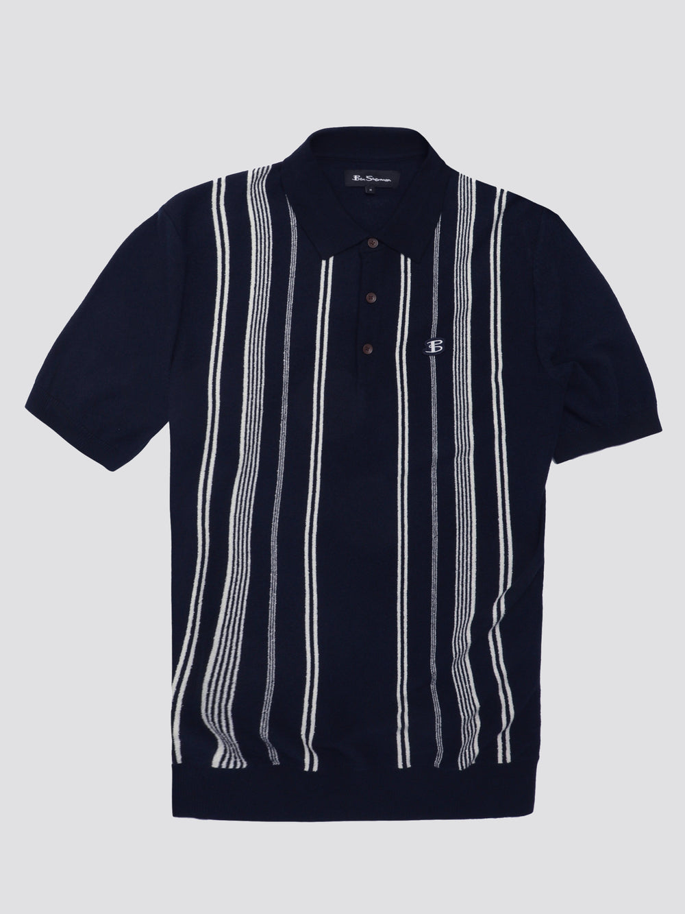 Dzianina Ben Sherman B by Ben Sherman Crinkle Cotton Stripe Polo Granatowe | 25SMCFXUW