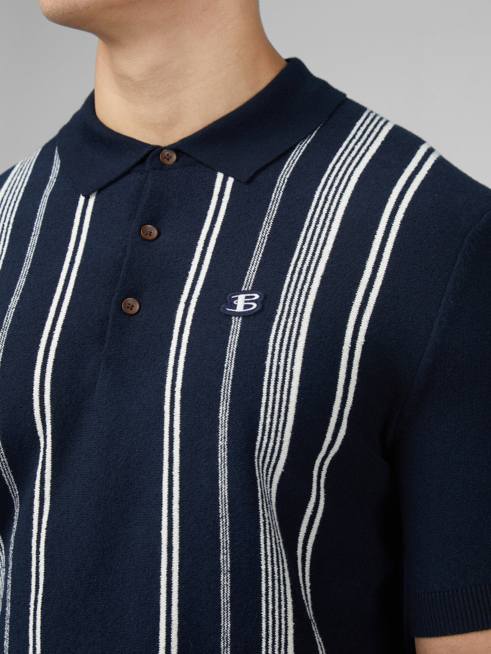 Dzianina Ben Sherman B by Ben Sherman Crinkle Cotton Stripe Polo Granatowe | 25SMCFXUW