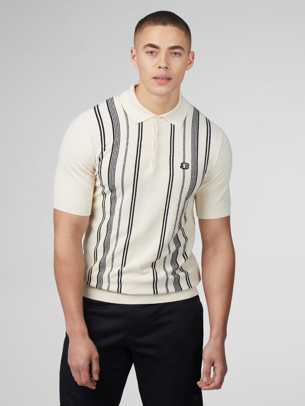 Dzianina Ben Sherman B by Ben Sherman Crinkle Cotton Stripe Polo Białe | 63OKVSRAB