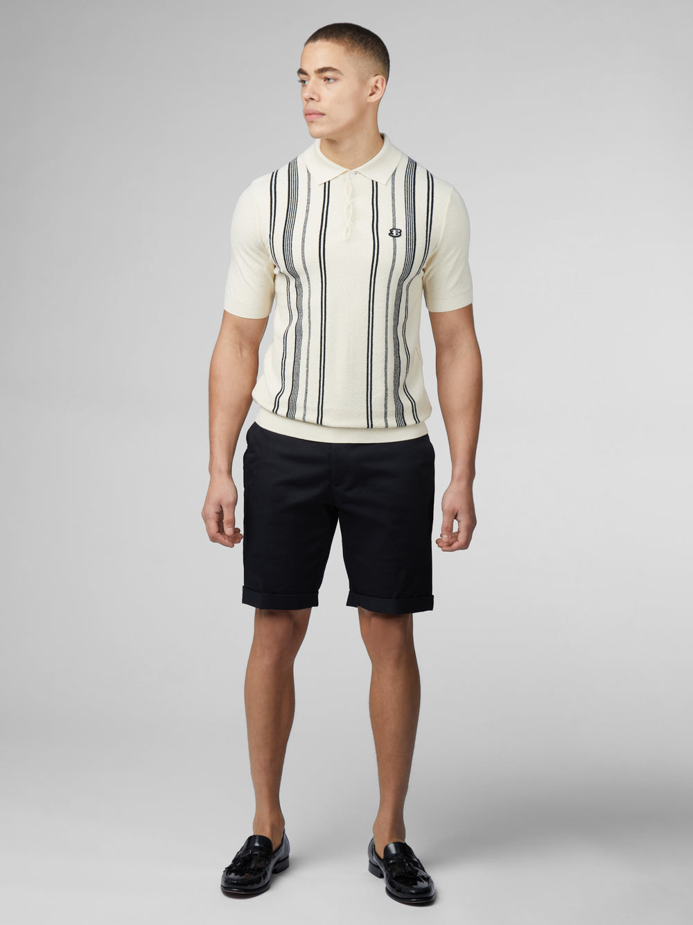 Dzianina Ben Sherman B by Ben Sherman Crinkle Cotton Stripe Polo Białe | 63OKVSRAB