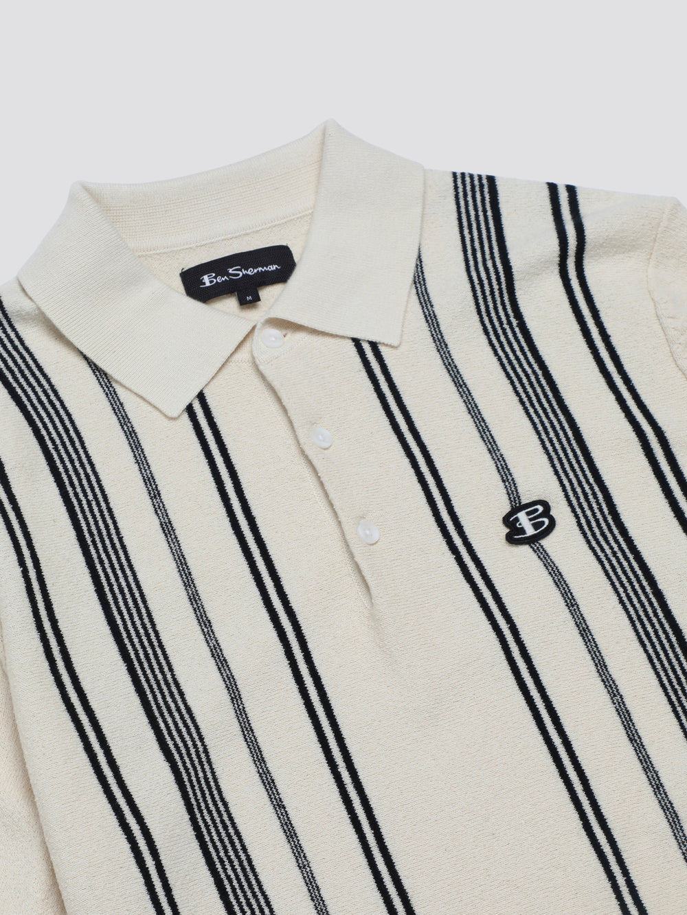 Dzianina Ben Sherman B by Ben Sherman Crinkle Cotton Stripe Polo Białe | 63OKVSRAB