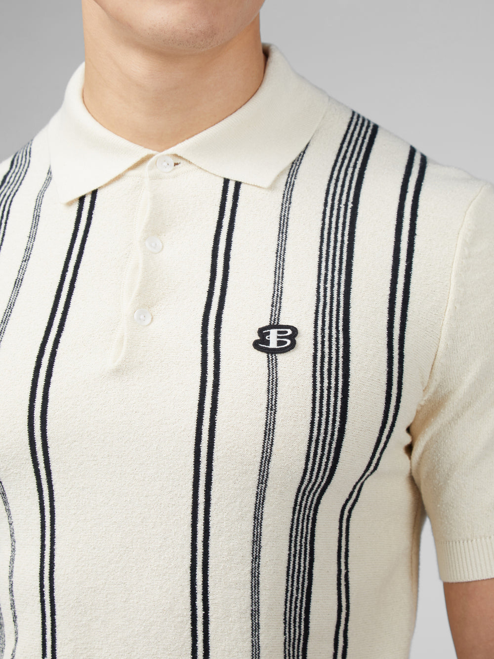 Dzianina Ben Sherman B by Ben Sherman Crinkle Cotton Stripe Polo Białe | 63OKVSRAB