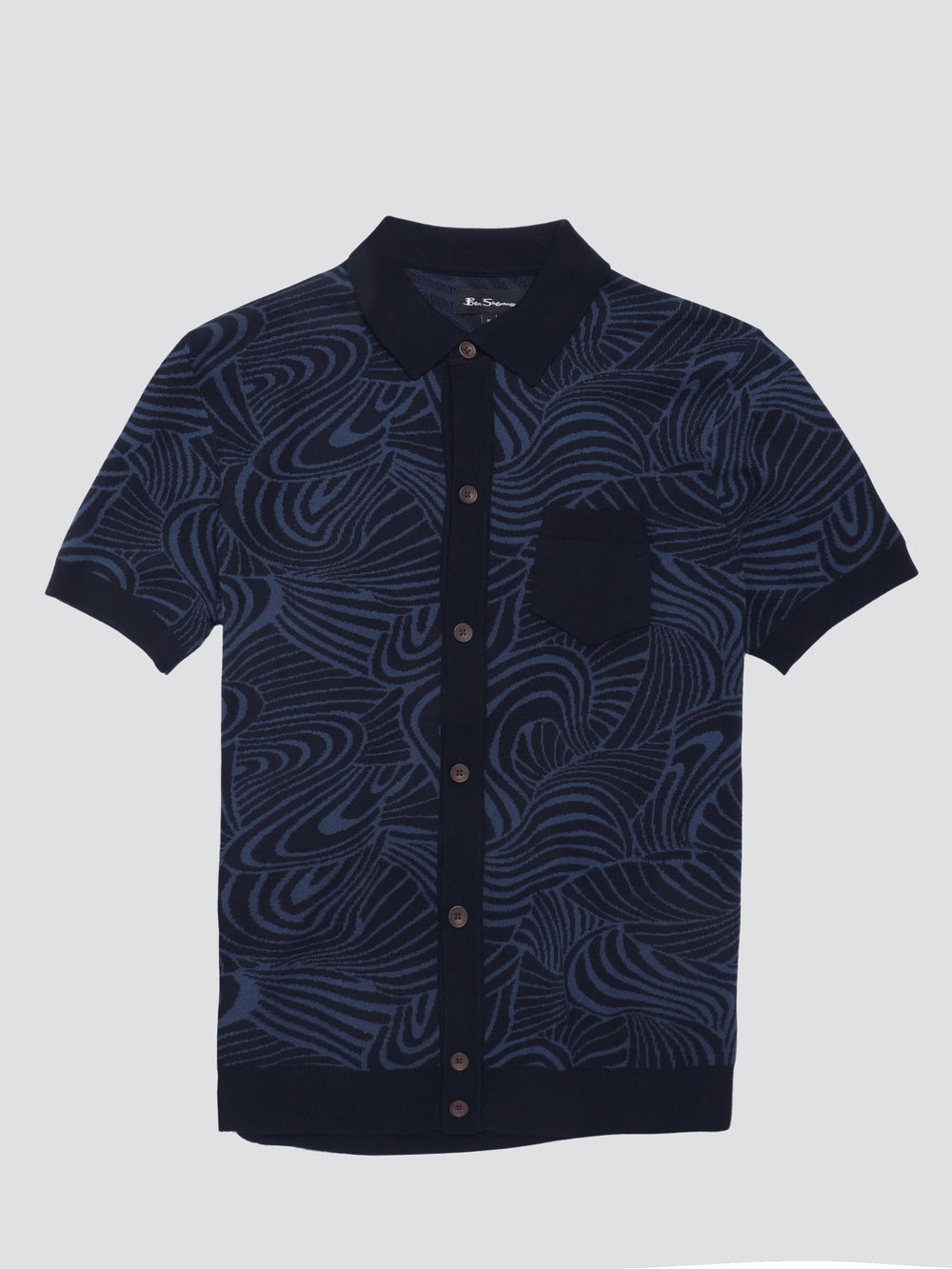 Dzianina Ben Sherman B by Ben Sherman Swirl Jacquard Button Through Polo Granatowe | 98XNBVLKW