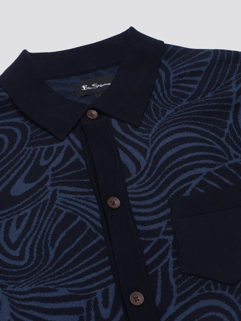 Dzianina Ben Sherman B by Ben Sherman Swirl Jacquard Button Through Polo Granatowe | 98XNBVLKW