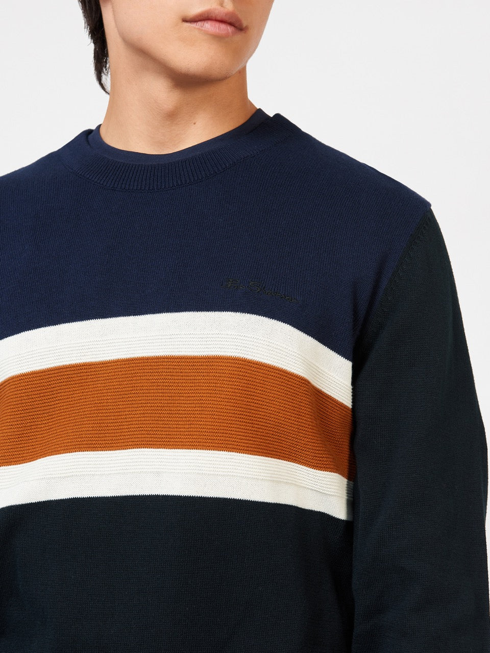 Dzianina Ben Sherman Chest Stripe Crewneck Czarne | 94JAKDWGC