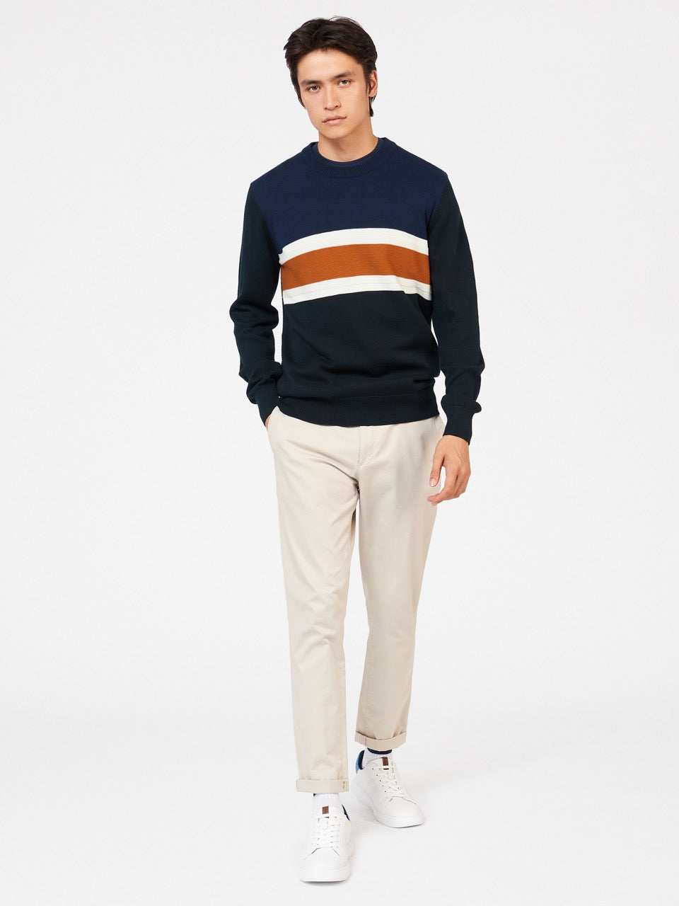 Dzianina Ben Sherman Chest Stripe Crewneck Czarne | 94JAKDWGC