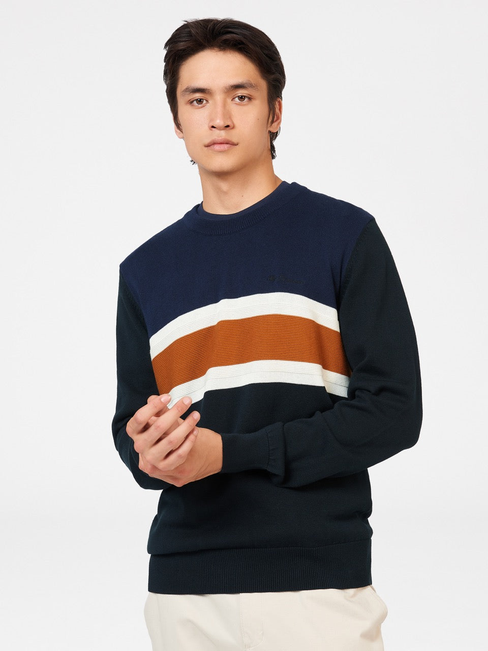 Dzianina Ben Sherman Chest Stripe Crewneck Czarne | 94JAKDWGC