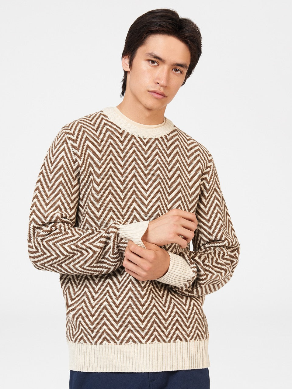 Dzianina Ben Sherman Chevron Jacquard Crewneck Białe | 96IMJUTAH