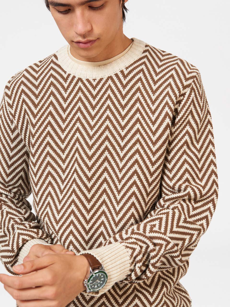 Dzianina Ben Sherman Chevron Jacquard Crewneck Białe | 96IMJUTAH