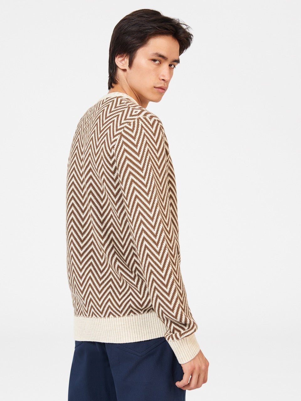 Dzianina Ben Sherman Chevron Jacquard Crewneck Białe | 96IMJUTAH