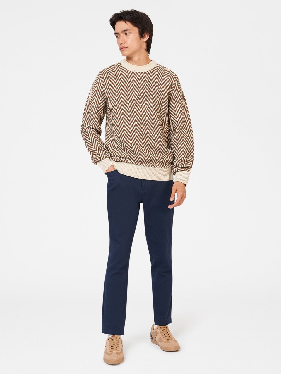 Dzianina Ben Sherman Chevron Jacquard Crewneck Białe | 96IMJUTAH