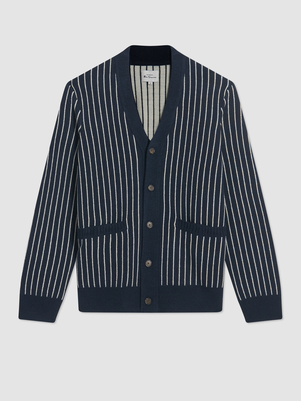 Dzianina Ben Sherman Jacquard Stripe Cardigan Granatowe | 60QIWOFBV