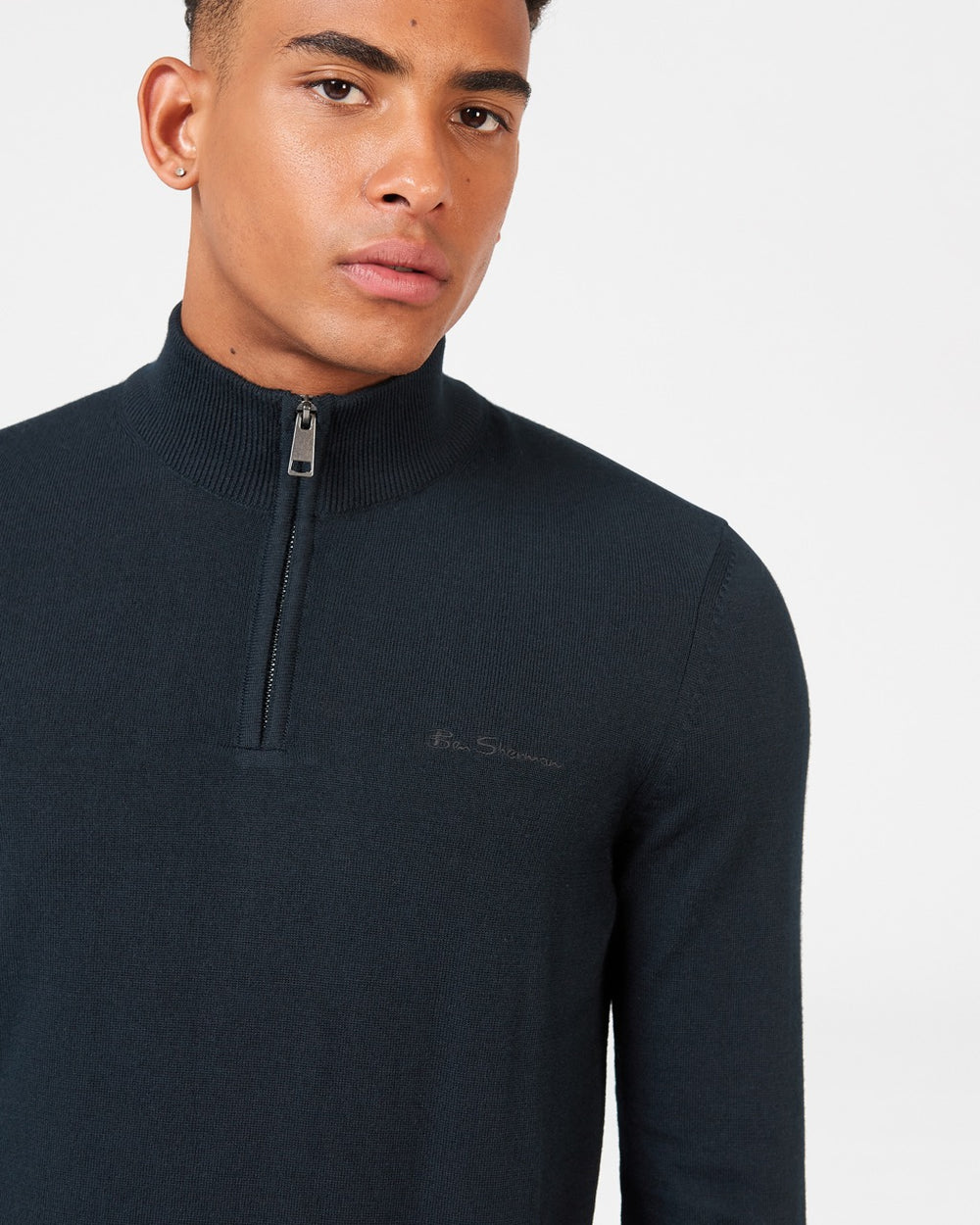 Dzianina Ben Sherman Merino Half-Zip Czarne | 56GPCSEFI