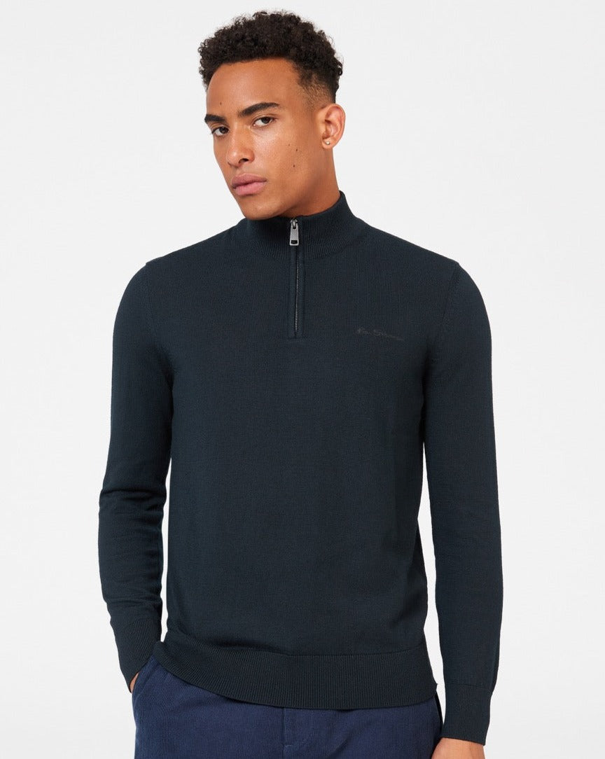 Dzianina Ben Sherman Merino Half-Zip Czarne | 56GPCSEFI