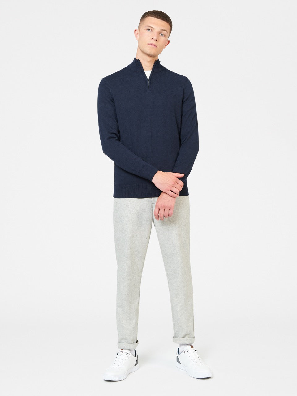 Dzianina Ben Sherman Merino Half-Zip Granatowe | 43SBUGKRJ