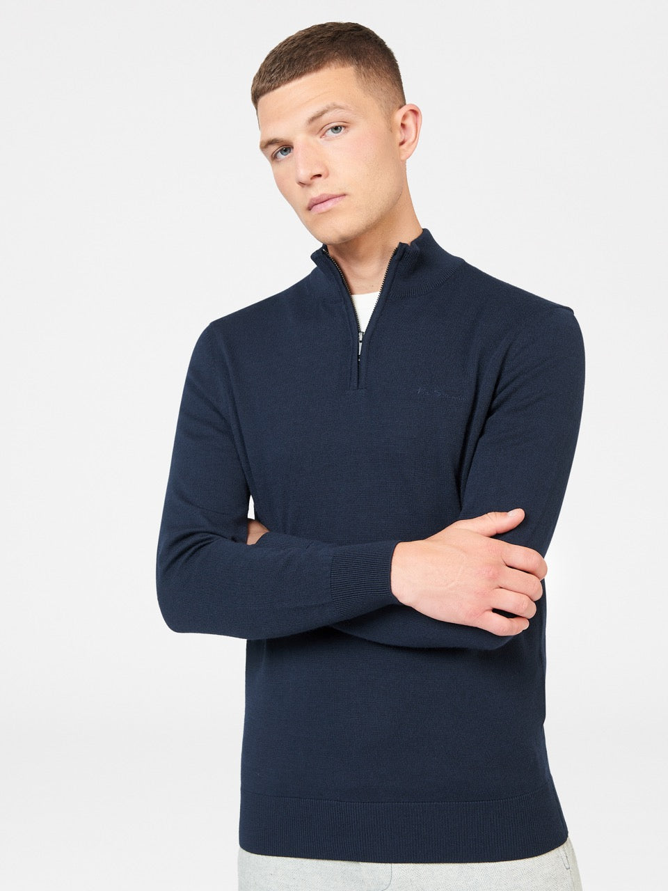 Dzianina Ben Sherman Merino Half-Zip Granatowe | 43SBUGKRJ