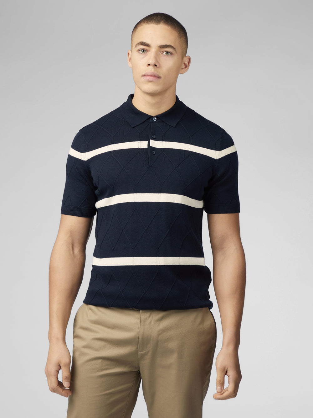 Dzianina Ben Sherman Signature Argyle Stripe Polo Granatowe | 56FWDRASX