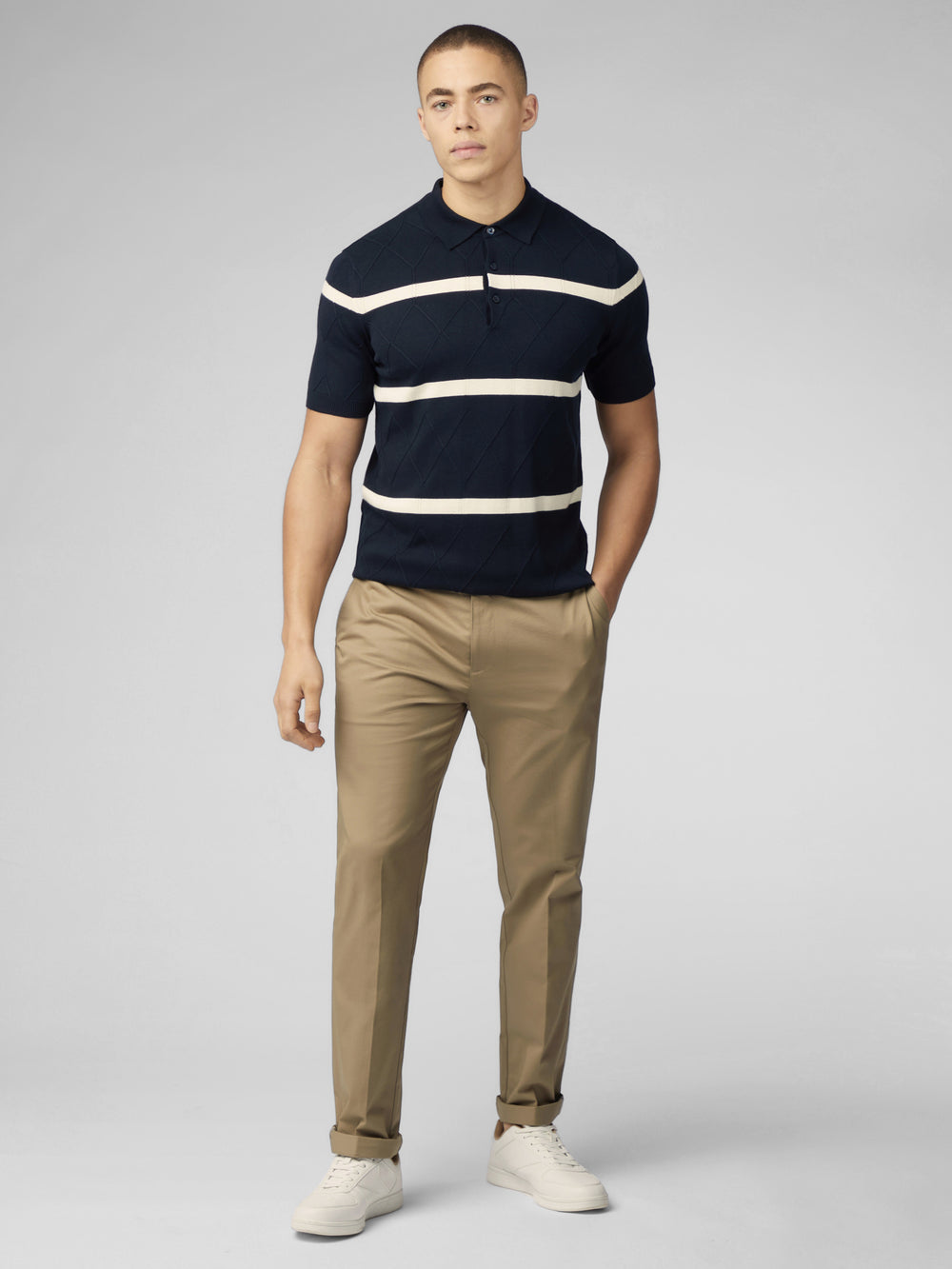 Dzianina Ben Sherman Signature Argyle Stripe Polo Granatowe | 56FWDRASX