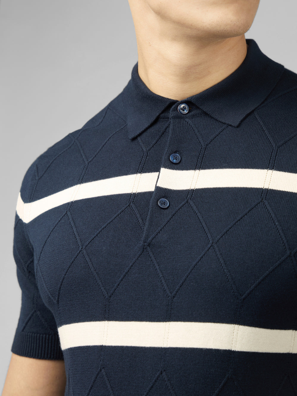 Dzianina Ben Sherman Signature Argyle Stripe Polo Granatowe | 56FWDRASX