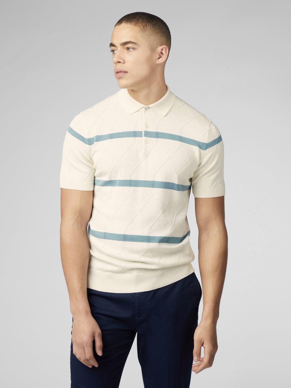 Dzianina Ben Sherman Signature Argyle Stripe Polo Białe | 91RDOWIVP