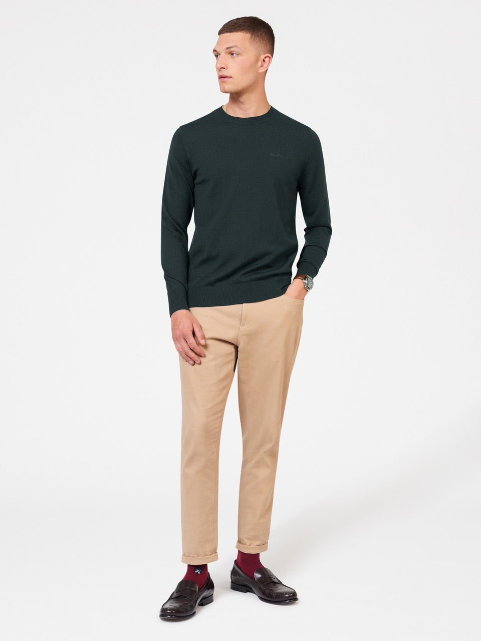 Dzianina Ben Sherman Signature Merino Crewneck Ciemny Zielone | 23AYVFTHN