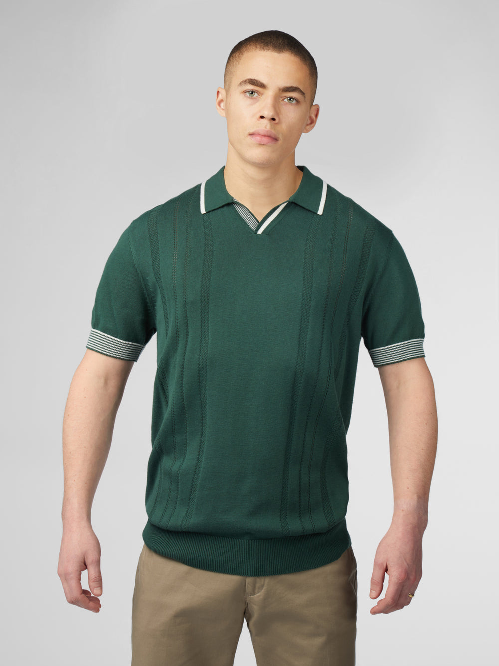 Dzianina Ben Sherman Signature Open Neck Polo Zielone | 32SUQWYAE