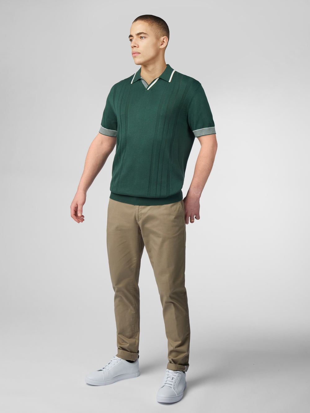 Dzianina Ben Sherman Signature Open Neck Polo Zielone | 32SUQWYAE