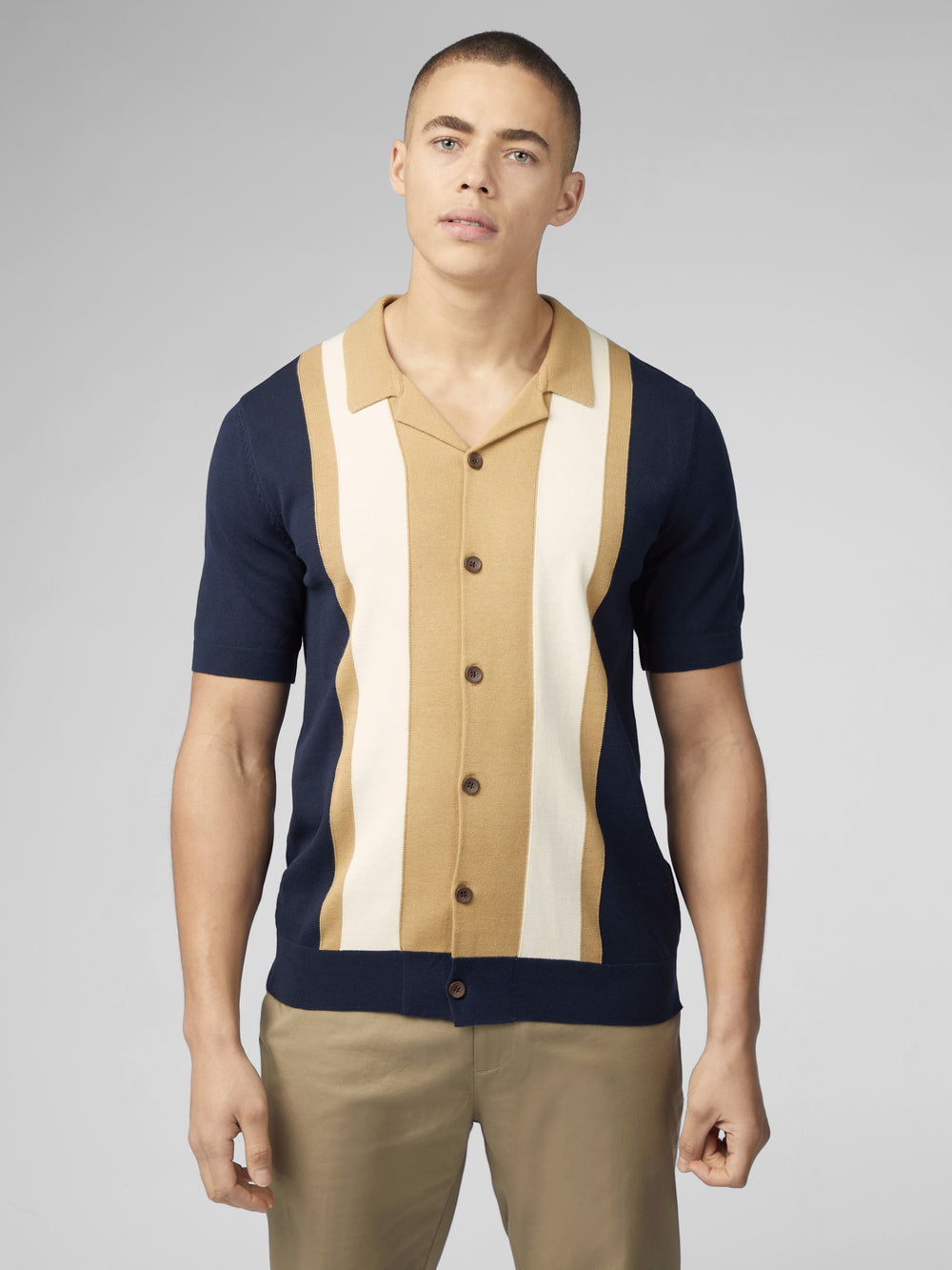 Dzianina Ben Sherman Signature Resort Neck Button Through Polo Granatowe | 38DXWFZOH