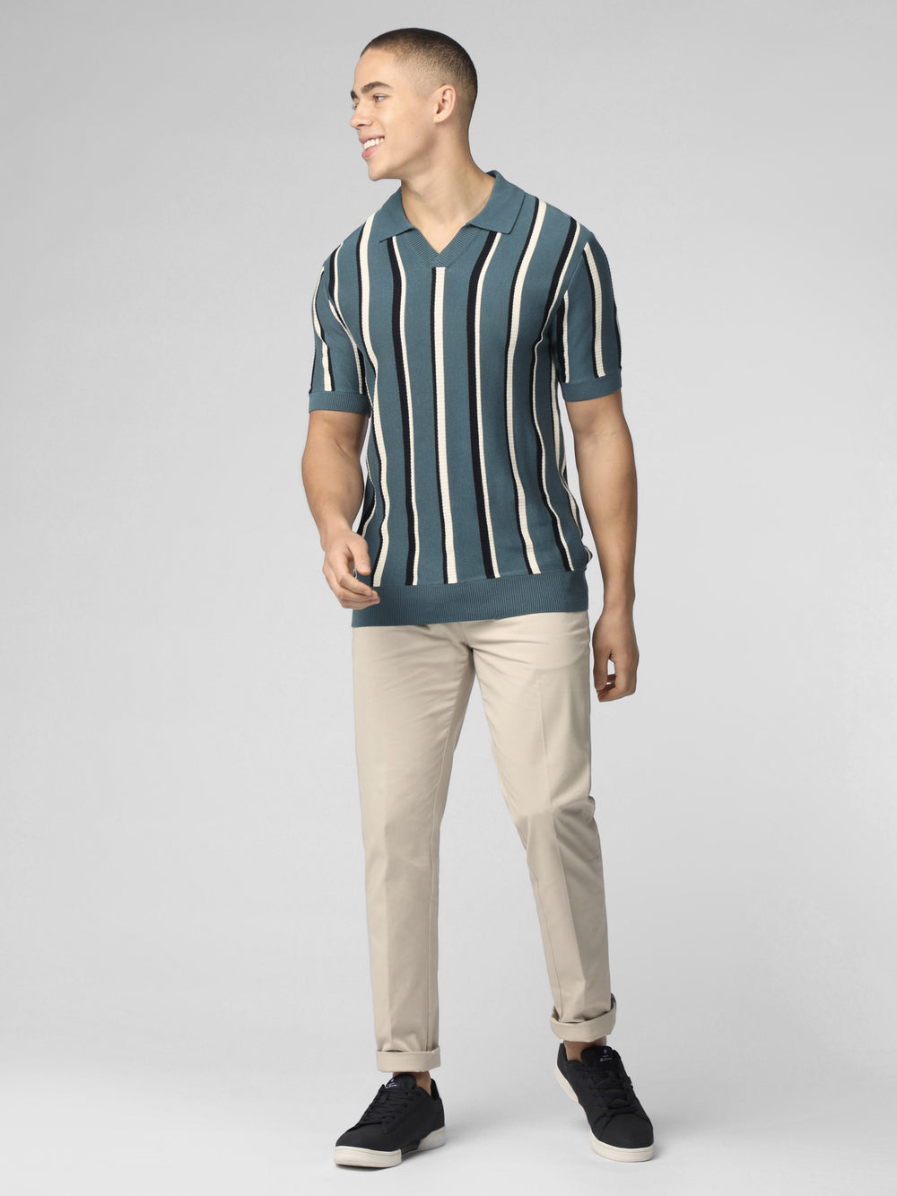 Dzianina Ben Sherman Signature Vertical Stripe Open Neck Polo Turkusowe | 21TUWSDBY