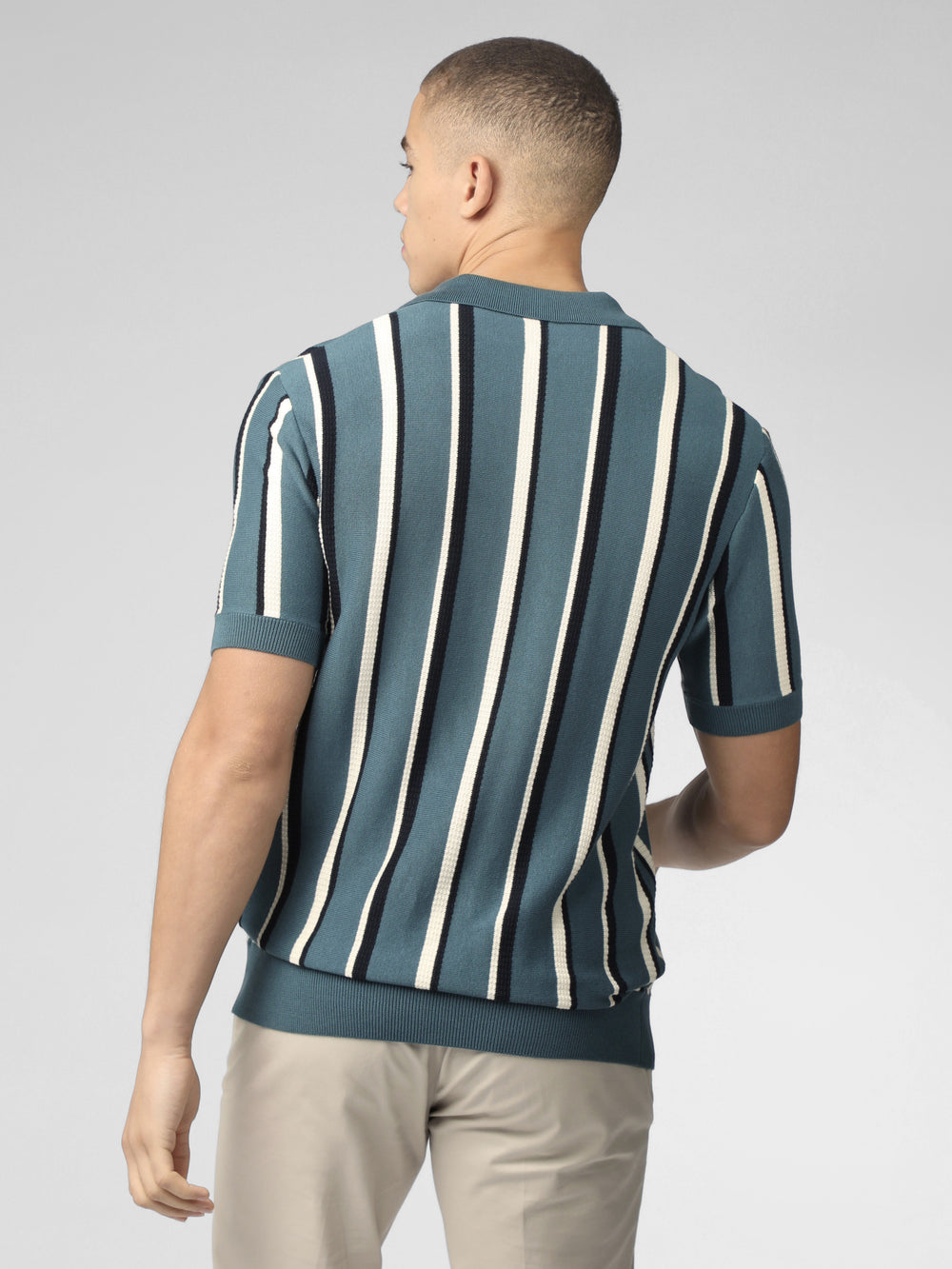 Dzianina Ben Sherman Signature Vertical Stripe Open Neck Polo Turkusowe | 21TUWSDBY