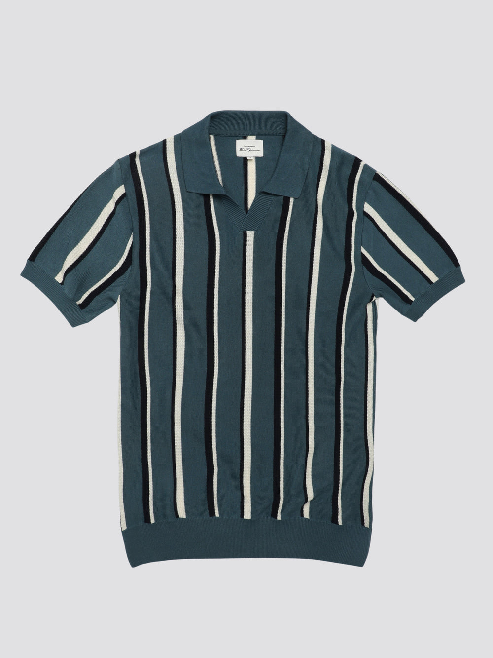 Dzianina Ben Sherman Signature Vertical Stripe Open Neck Polo Turkusowe | 21TUWSDBY