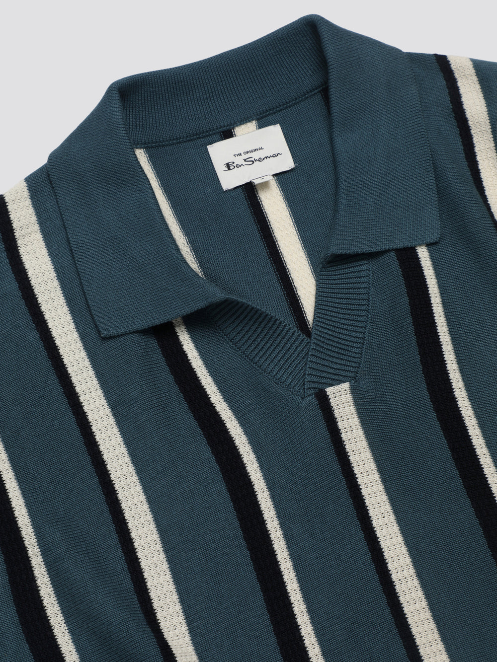 Dzianina Ben Sherman Signature Vertical Stripe Open Neck Polo Turkusowe | 21TUWSDBY