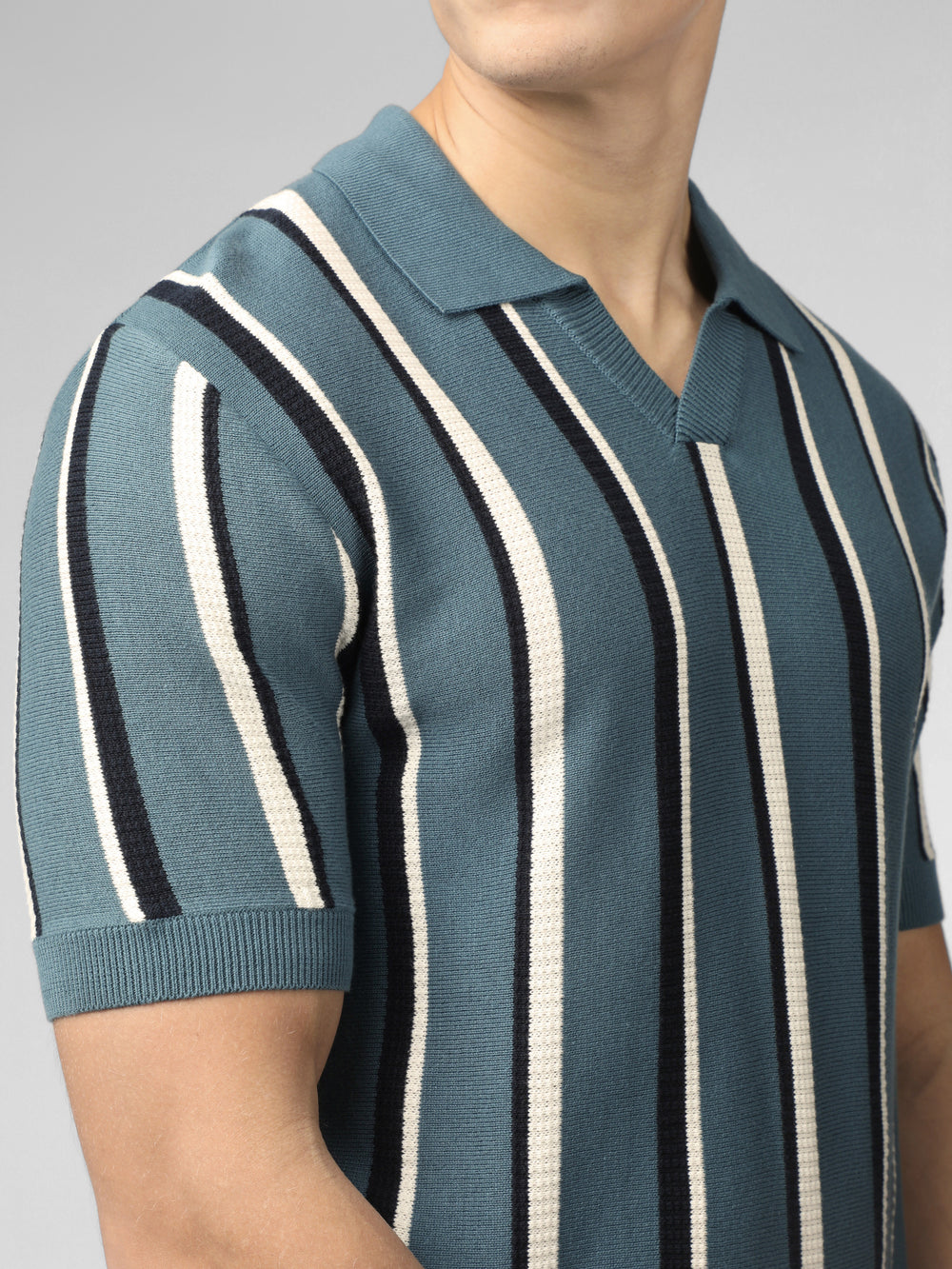 Dzianina Ben Sherman Signature Vertical Stripe Open Neck Polo Turkusowe | 21TUWSDBY