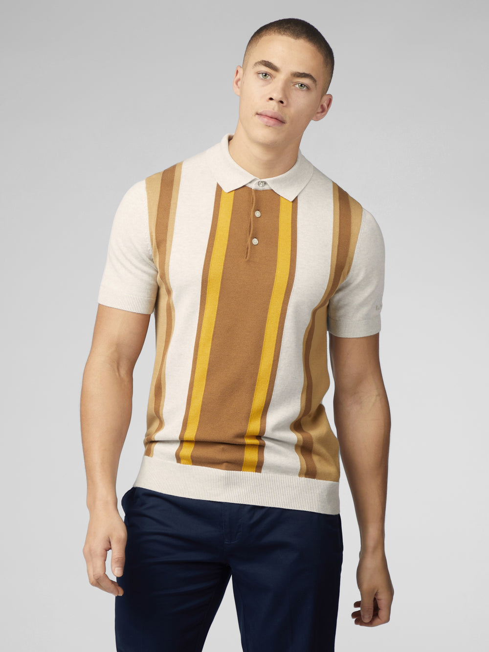 Dzianina Ben Sherman Signature Vertical Stripe Polo Białe | 18UOASGQN