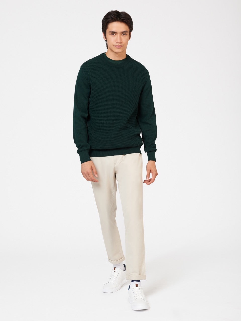 Dzianina Ben Sherman Textured Crewneck Ciemny Zielone | 42YOWMCPS