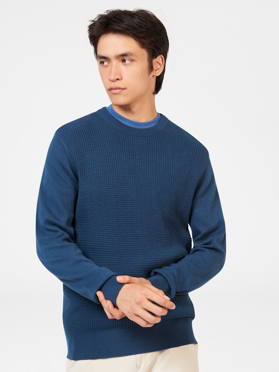 Dzianina Ben Sherman Textured Crewneck Indygo | 18KGUPITQ