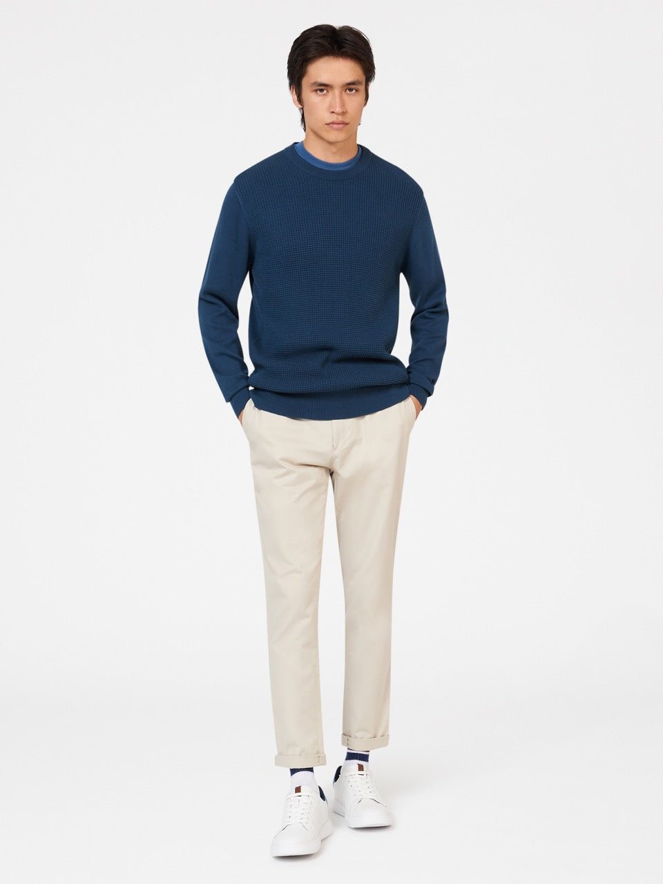 Dzianina Ben Sherman Textured Crewneck Indygo | 18KGUPITQ