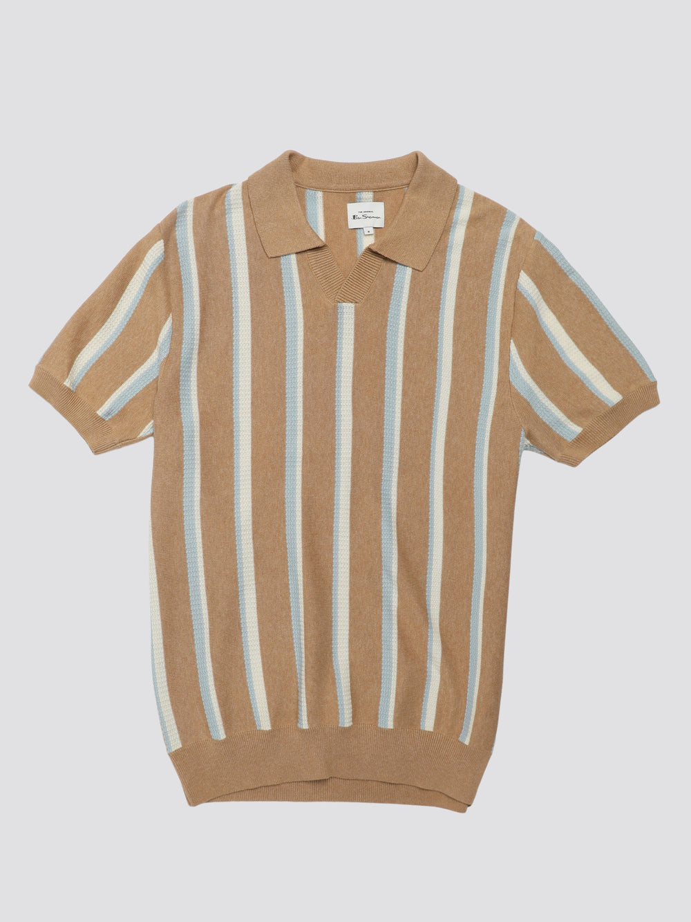 Dzianina Ben Sherman Vertical Stripe Open Neck Polo Szare | 65SEDJABR