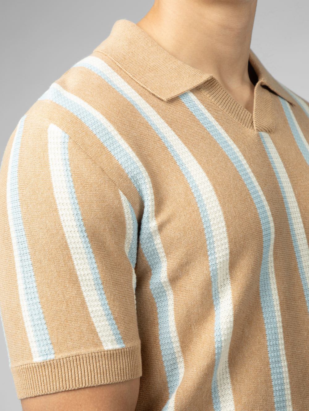 Dzianina Ben Sherman Vertical Stripe Open Neck Polo Szare | 65SEDJABR