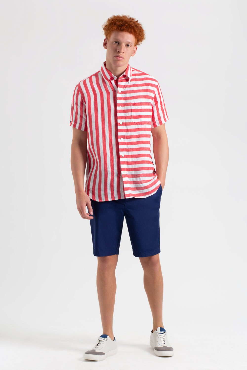 Koszule Ben Sherman B by Ben Sherman Candy Stripe Linen Short Sleeve Różowe Czerwone | 69TJVSHYN